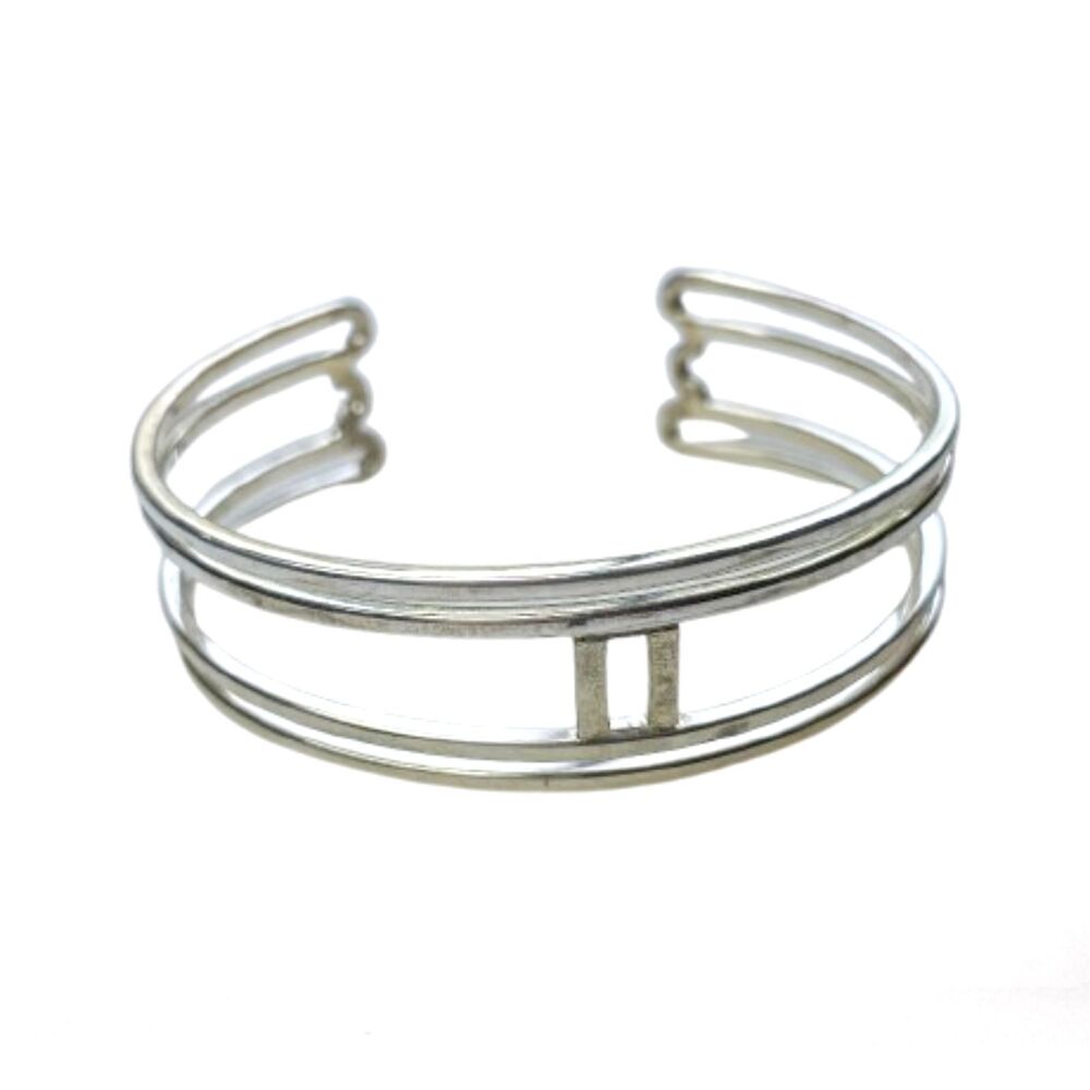 Sterling Silver 925 Modernist Design Open Cuff Bracelet Minimalist Geometric